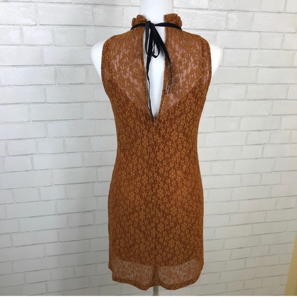 🧡🖤 Zara Burnt Orange Copper Lace Overly Dress - Picture 3 of 7